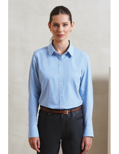 PRE-PR320-Womens Microcheck (Gingham) Long Sleeve Cotton Shirt